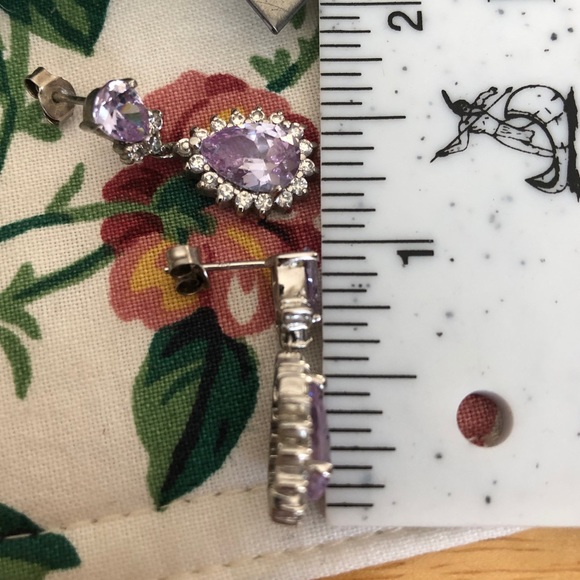 Sterling Silver 925 Purple and Clear Stone Dangle Earrings - Picture 10 of 16